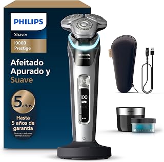 Philips i9000 Prestige, Afeitadora Eléctrica Hombre, Máquina de Afeitar Barba en Seco y Húmedo, Tecnología SkinIQ, Base de Carga, Recargable, Estuche de Viaje, Centro de limpieza, XP9205/30