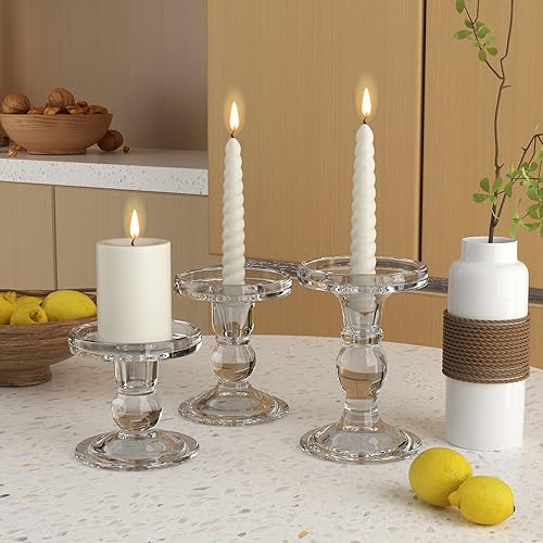 Miniatura 6 de ToolinHand Portavelas de cristal para velas de pilar, juego de 9 portavelas de cristal para bodas, comedores, centros de mesa de fiesta, se adapta a