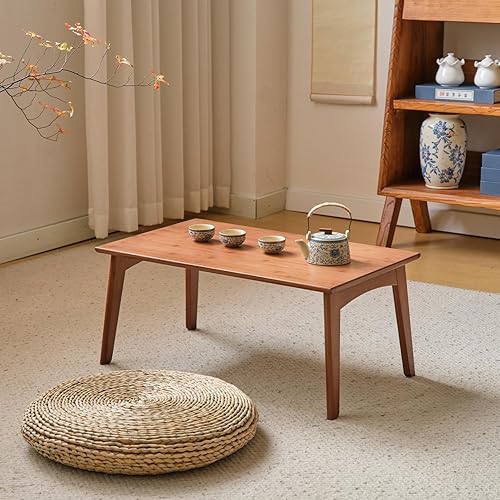 Miniatura 2 de Mesa de piso japonesa, no requiere montaje, mesa auxiliar plegable de bambú, muebles de dormitorio, mesa baja de color nogal para sentarse en el