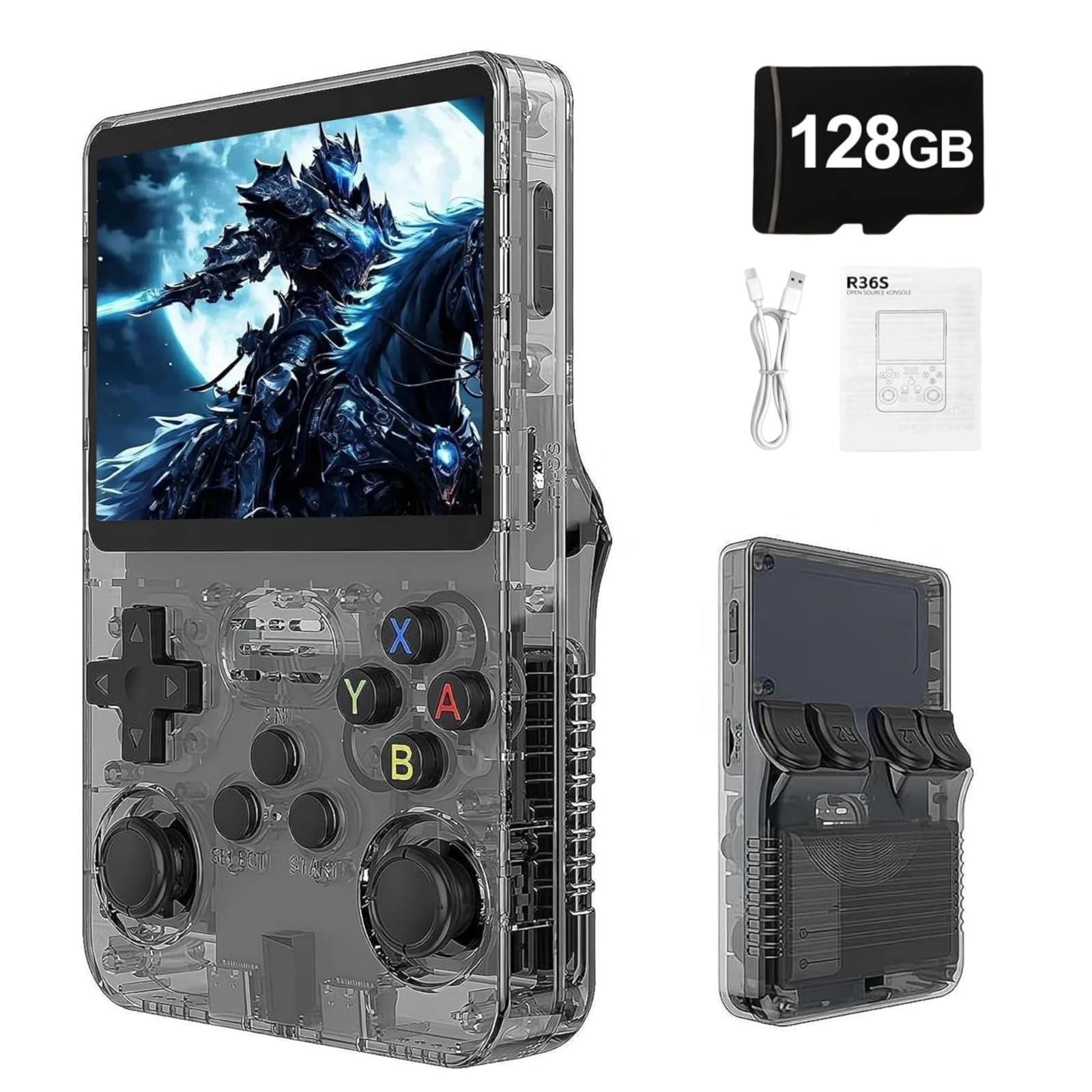 R36S - Consola de juegos portátil retro con pantalla IPS de 3.5 pulgadas, batería de 3500 mAh, tarjeta TF de 128 GB, más de 20.000 juegos, sistema Linux de código abierto para adolescentes y