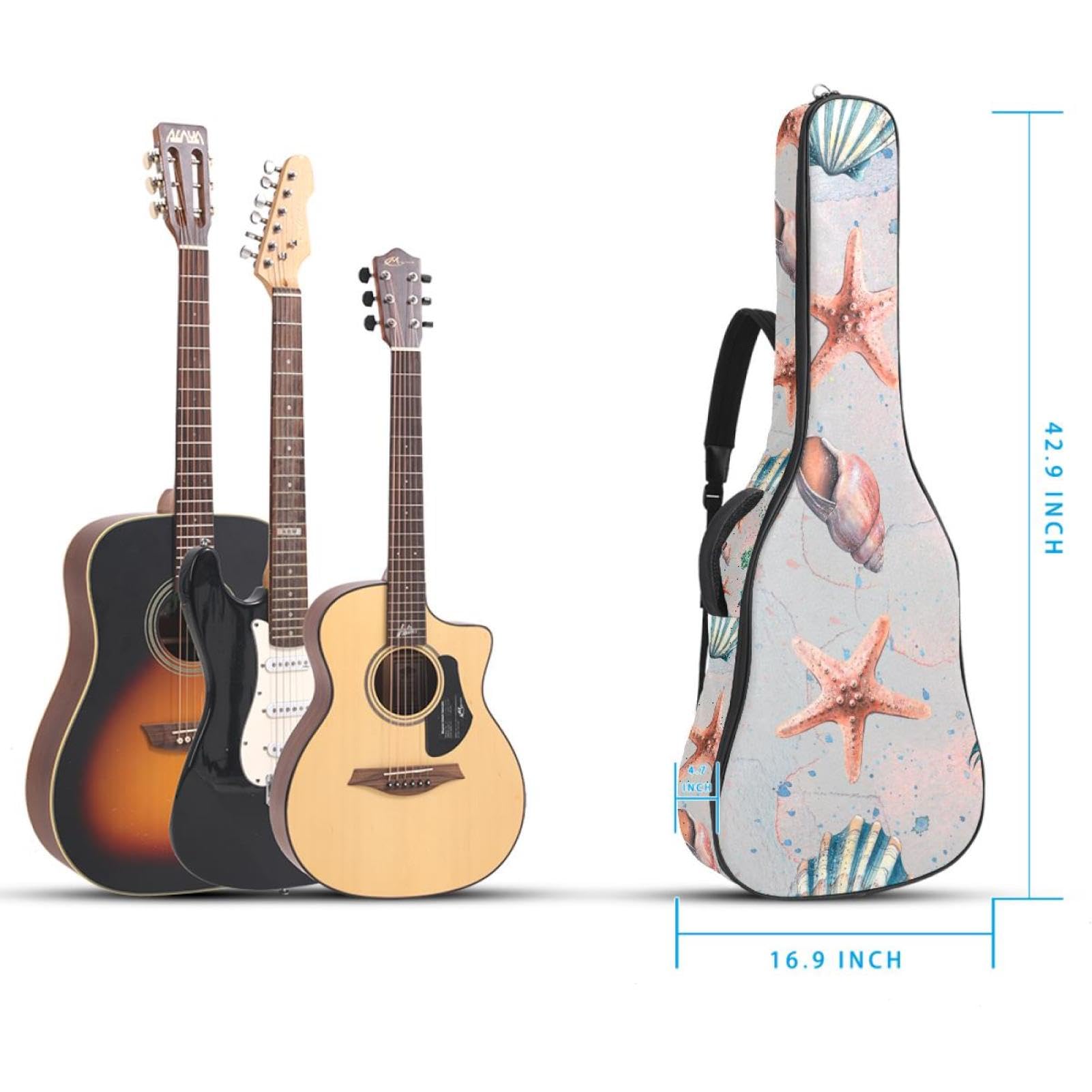 Torba na gitarę akustyczną Wodoodporny plecak na gitarę Gruba miękka wyściełana skorupa Klasyczna obudowa na gitarę, wielobarwny, 42.9x16.9x4.7 in, Organizer do torby
