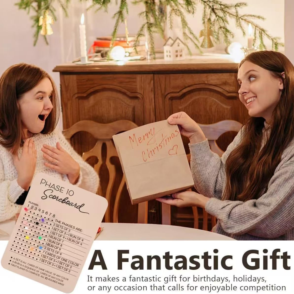 Phase 10 Score Board, 2025 New Wooden Phase 10 Scoreboard with 8 Colored Pegs for Phase 10 Card Game, Phase Ten Score and Round Tracker Fun Board Games for Families, Adults