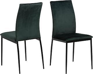 AC Design Furniture Devin Samt-Esszimmerstühle mit Rückenlehne, 4er-Set, minimalistisches Design, Küchenstühle, dunkelgrüner Stoff, Metallbeine, gepolsterte Esszimmerstühle, Akzentstuhl, Bürostuhl