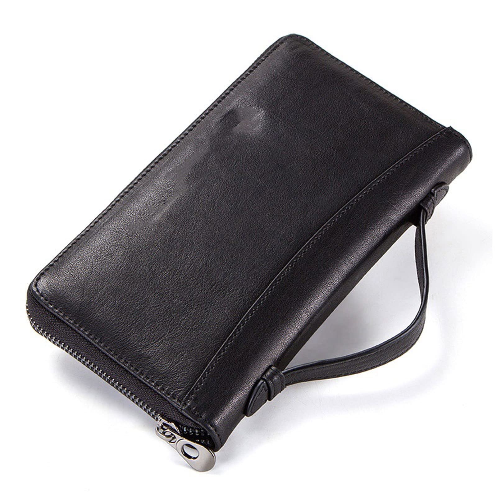 Męskie portfele ze skóry bydlęcej, etui na co dzień, etui na karty, portmonetka na zamek błyskawiczny, etui na paszport, etui na telefon, długi portfel męski (czarny)