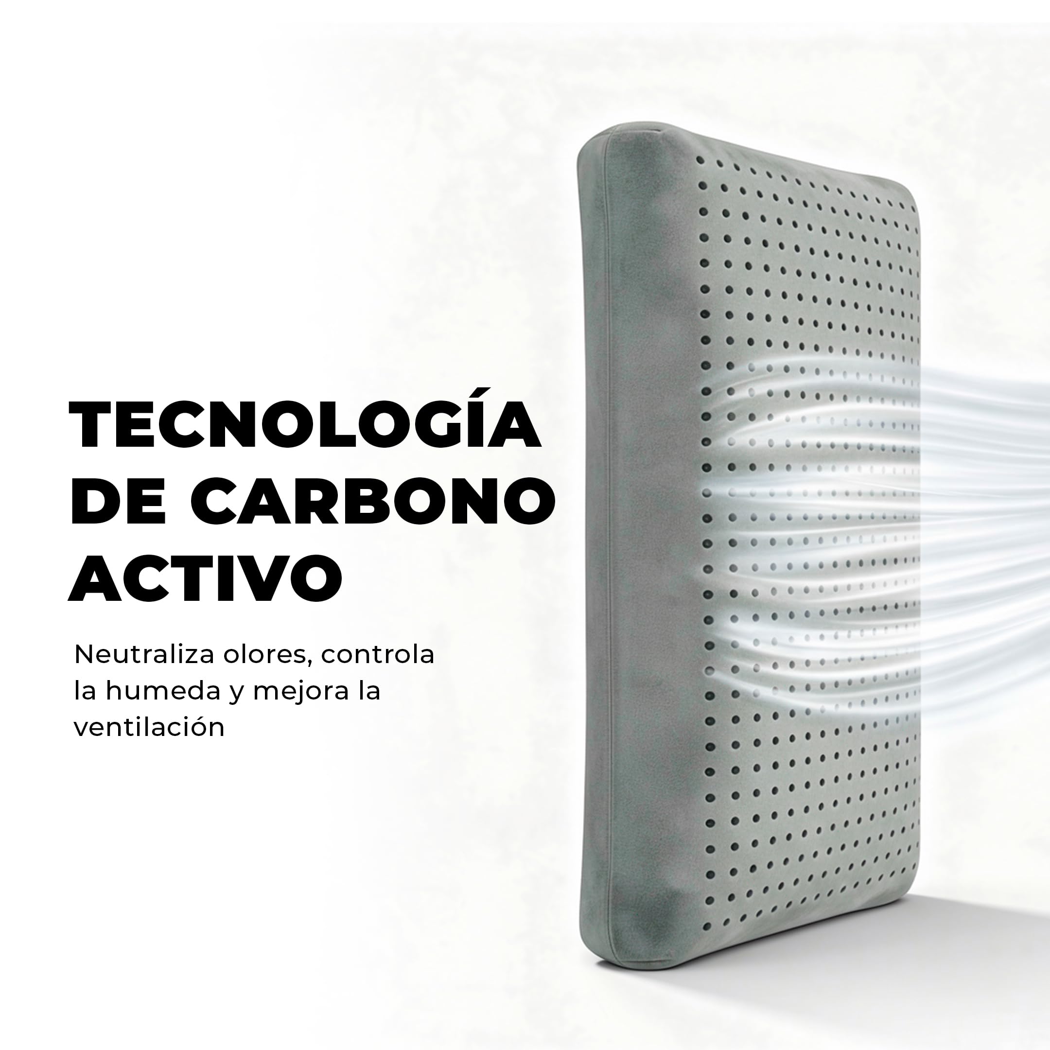 Aznar Almohada Viscoelástica Carbono Activo Firmeza Media Adaptación Cervical Transpirable Hipoalergénica Elimina Malos Olores Alivio Presión Columna Alineada Funda Extraíble Protección Cuello 135cm