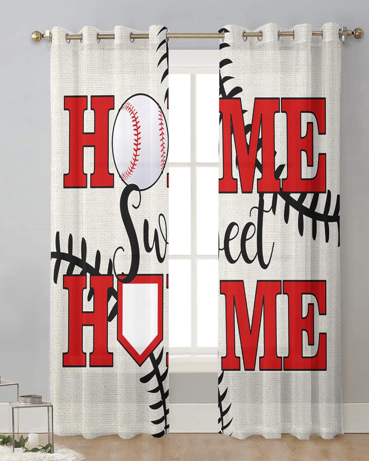 Comforance Baseball Voile Curtains 63 Inch Length for