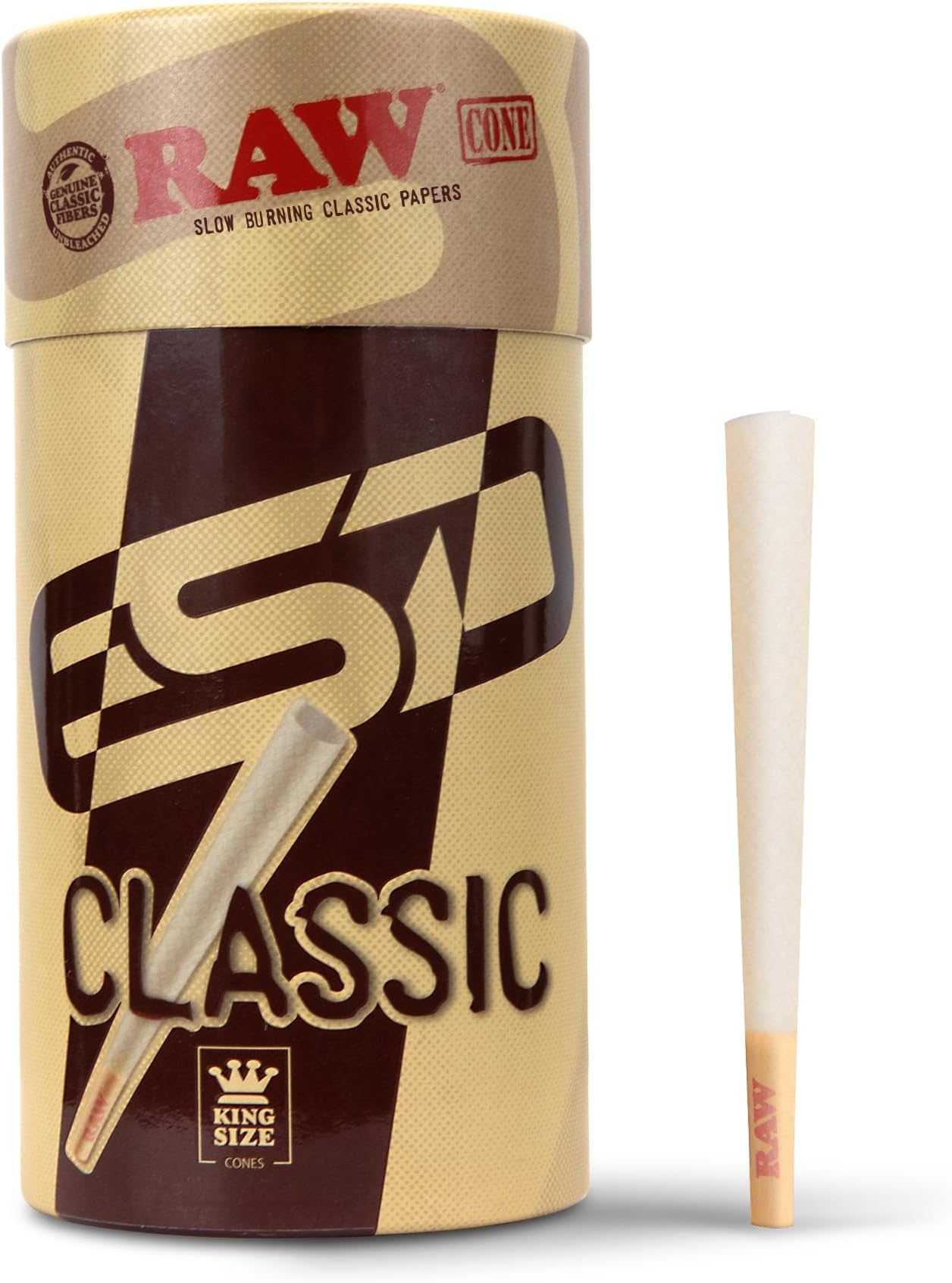 RAW Cones Classic King Size | 100 Pack | Natural Pre Rolled Rolling Paper with Tips & Packing Sticks Included