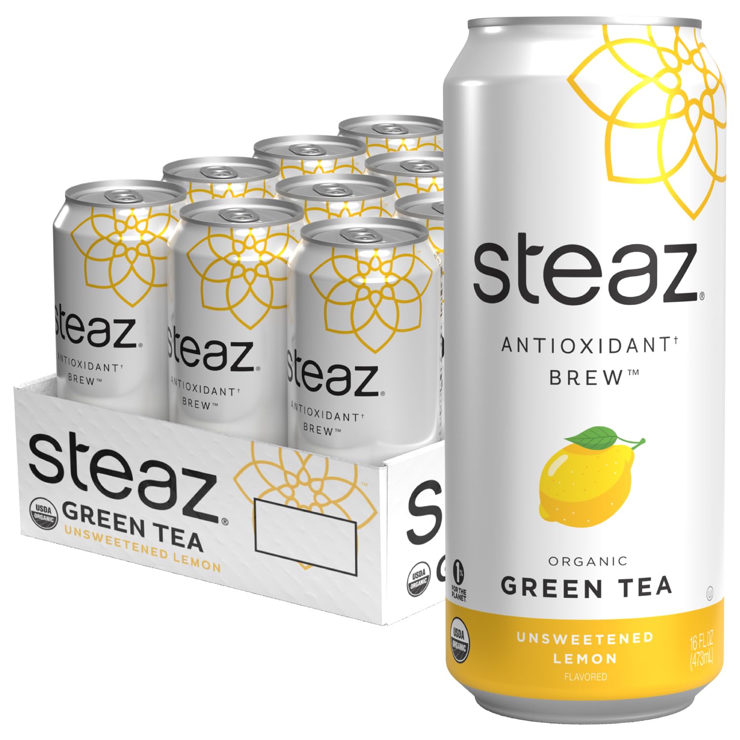 Steaz Organic Unsweetened Iced Green Tea,16 OZ (Unsweetened Lemon)