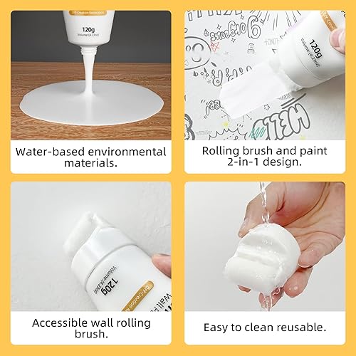 Miniatura 4 de aididan Pequeño cepillo de pared de rodillo, herramienta de reparación de pared de cepillo de rodillo pequeño 2 en 1, adecuado para reparar paredes