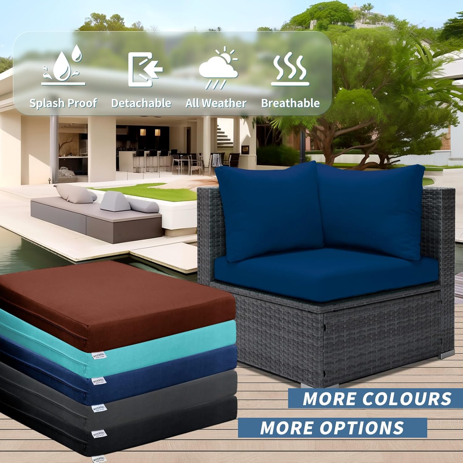 FINCATI 14-Piece Outdoor Patio Cushion Covers Replacement with Zipper, Deep Seated Outdoor Sectional Sofa Replacement Slipcovers for Backyard Furniture Sets Only Cover 27"x27", Navy Blue