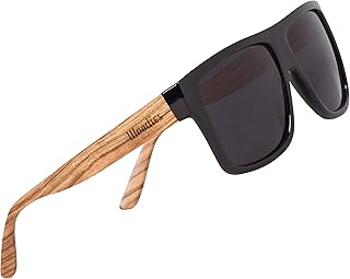 Black Oversized Flat Top Square Zebra Wood Sunglasses with Dark Polarized Lens for Men and Women | 100% UVA/UVB Protection