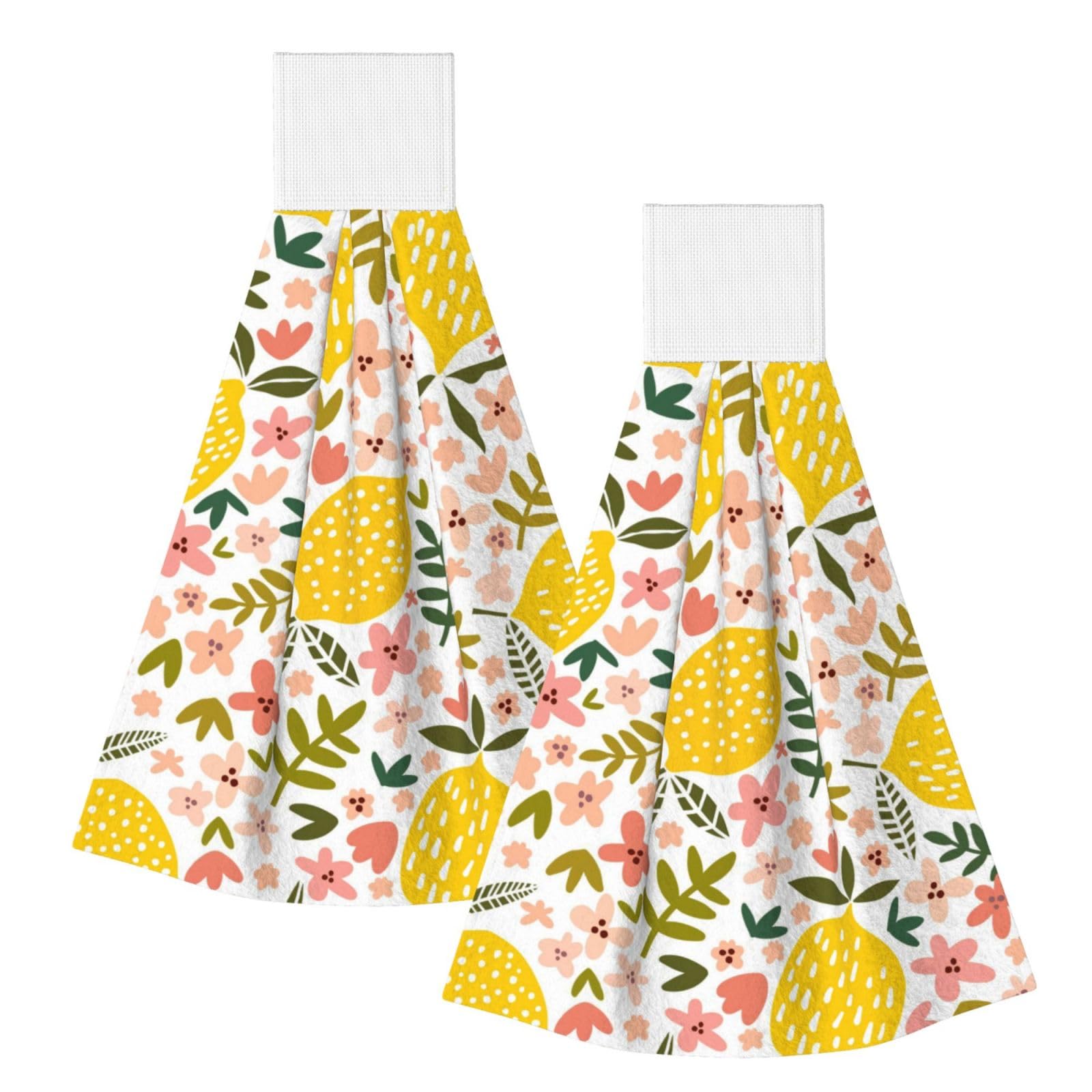DOPKLNA Hibiscus Flower And Lemon, 2 Pcs Hanging Coral Fiber Hand Towels for Bathroom, Absorbent Kitchen Towels