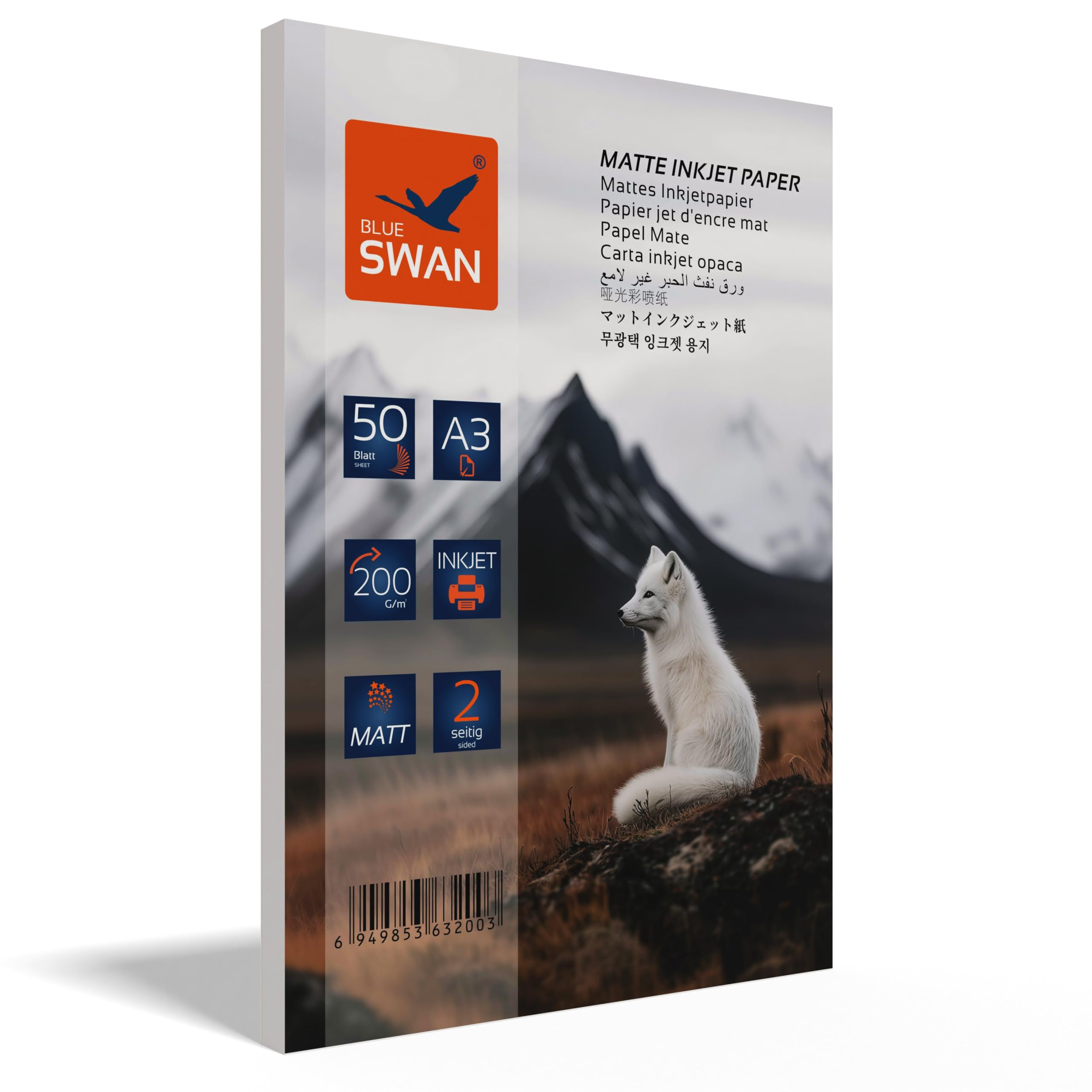 BLUE SWAN Carta Fotografica Opaca A3, 200 g/m², 50 Fogli – Opaca Bifacciale a Bassa Riflettività, Alta Luminosità dei Colori, Asciugatura Rapida, Compatibile con Stampanti Inkjet (297 × 420 mm)