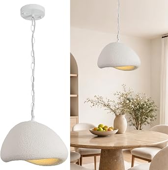 Wabi Sabi Pendant Lights,11.8in White Modern Pendant Light Resin Hanging Lamp Kitchen Island Lighting Modern Japandi Chandelier for Dining Room Bedroom Hallway Restaurant Foyer