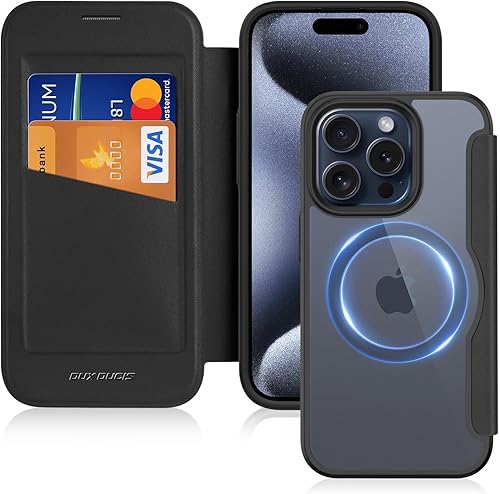 DUX DUCIS Funda para iPhone 15 Pro compatible con Magsafe, a prueba de golpes, funda de protección completa tipo cartera con ranura para tarjeta de