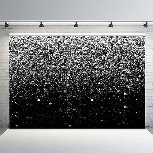 Miniatura 7 de MEHOFOND Fondo de lentejuelas plateadas con purpurina negra, fondo de baile de graduación, cielo estrellado, brillante, fondo abstracto para fotos,