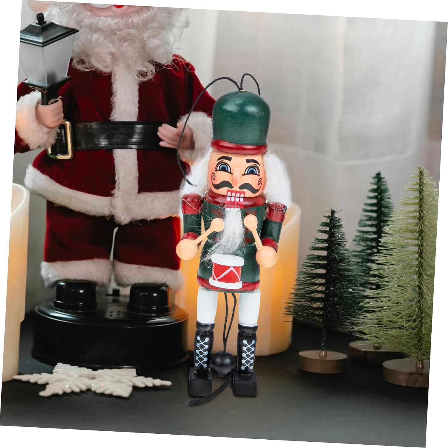 3pcs Wooden Nutcracker Soldier Hanging Decoration Pull String Puppet for Christmas Tabletop Decor Festive Home Ornament