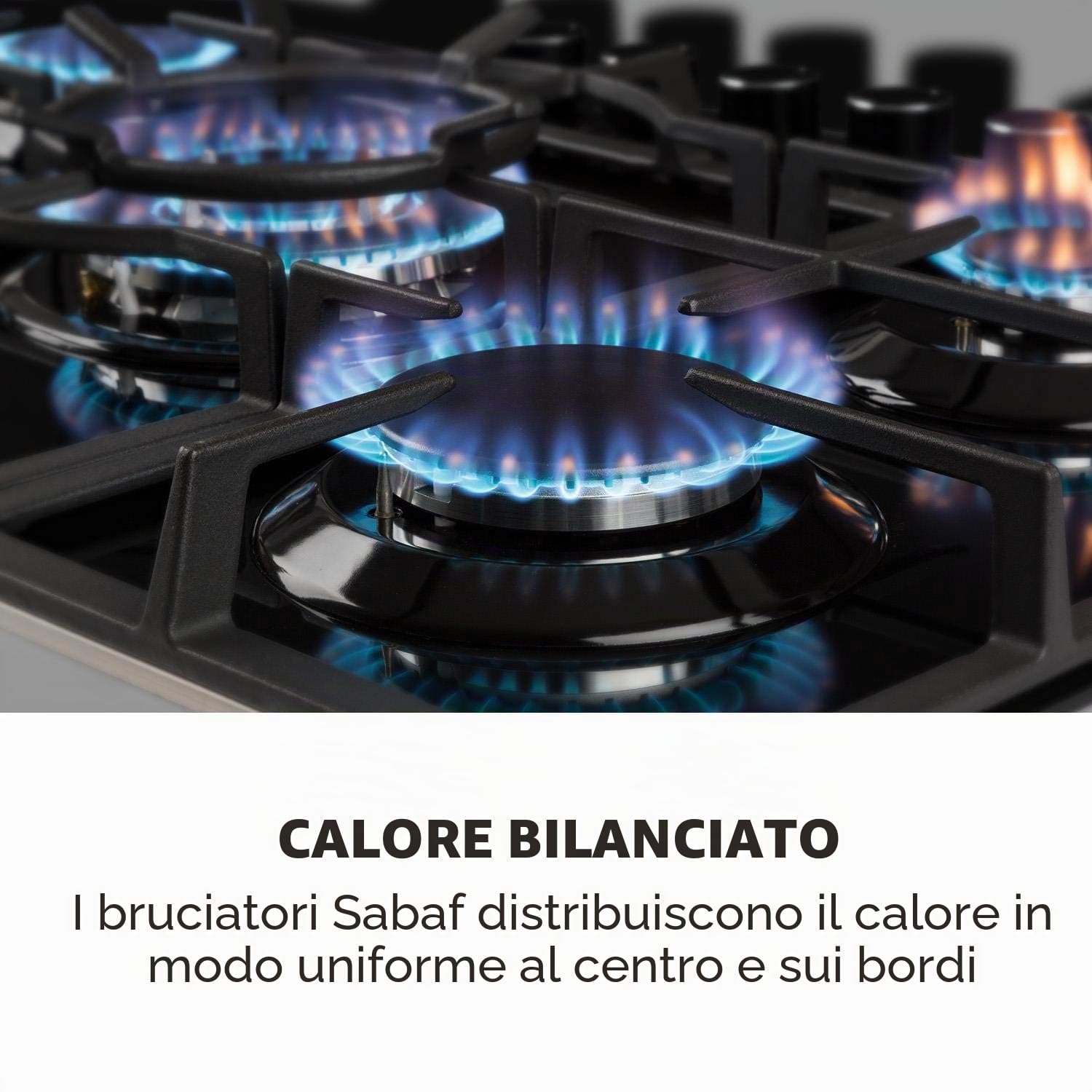 KLARSTEIN Ignito - Piano Cottura a Gas, Piastra da Incasso, Bruciatore Sabaf, Gas Naturale/Gas Propano, Valvole di Sicurezza, Spegnimento Automatico, Acciaio Inox, 5 Fuochi, 75 cm, Nero