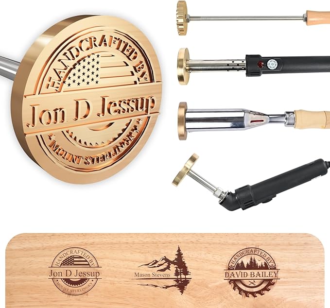 Terwex Custom Branding Iron for Wood, Personalized Logo Branding Iron with Your Text Unique Design, Durable Metal Wood Burning Stamp for Leather Food, Wedding & Handmade Lover Gifts (Brass Stamp Head)