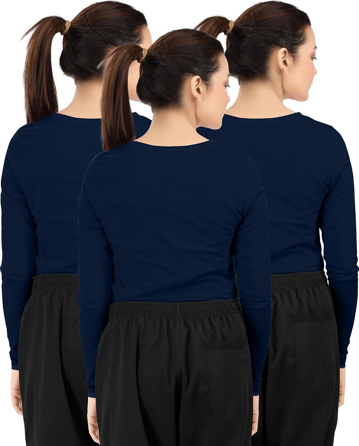 NY Threads 3 Pack Nurse Underscrub Long Sleeve Women Slim fit Under Scrub Shirt - Image 2