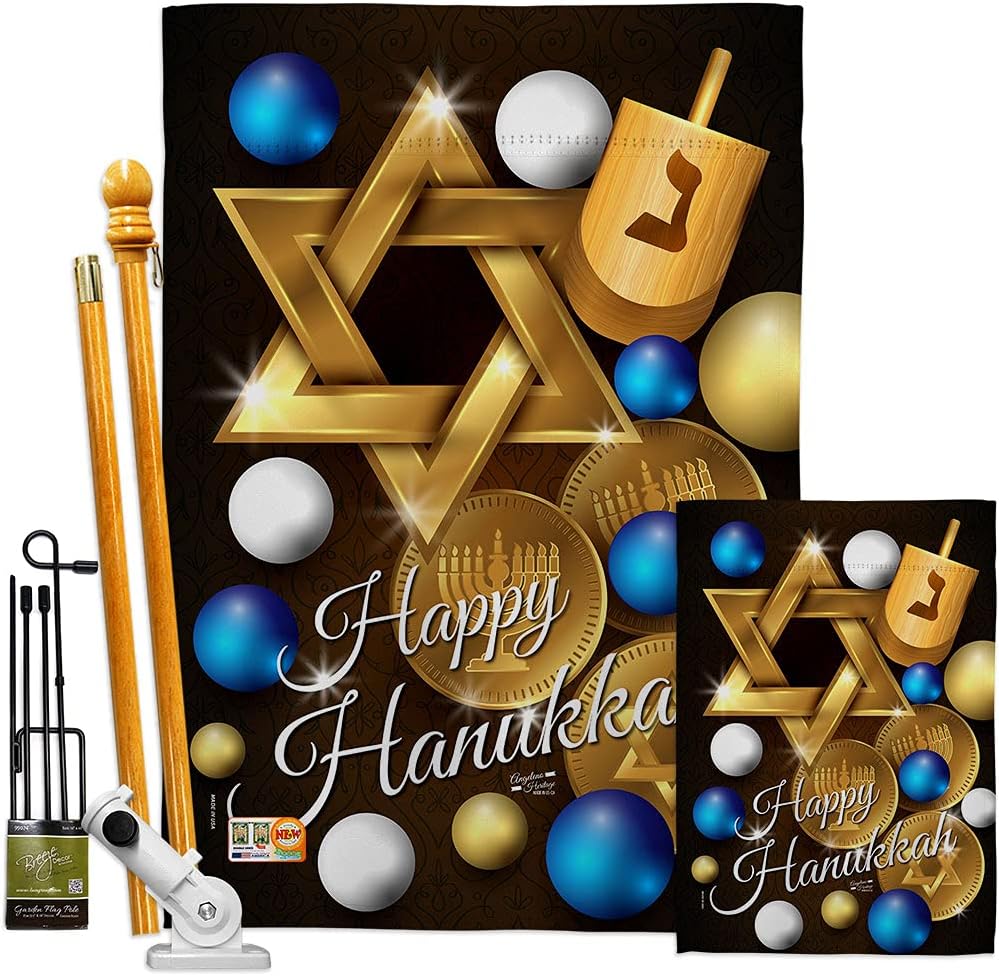 Happy Hanukkah House Flag Wintertime Candle Bonsai Menorah Jewish Chanukah David Small Decorative Gift Yard Banner Made In USA 28 X 40