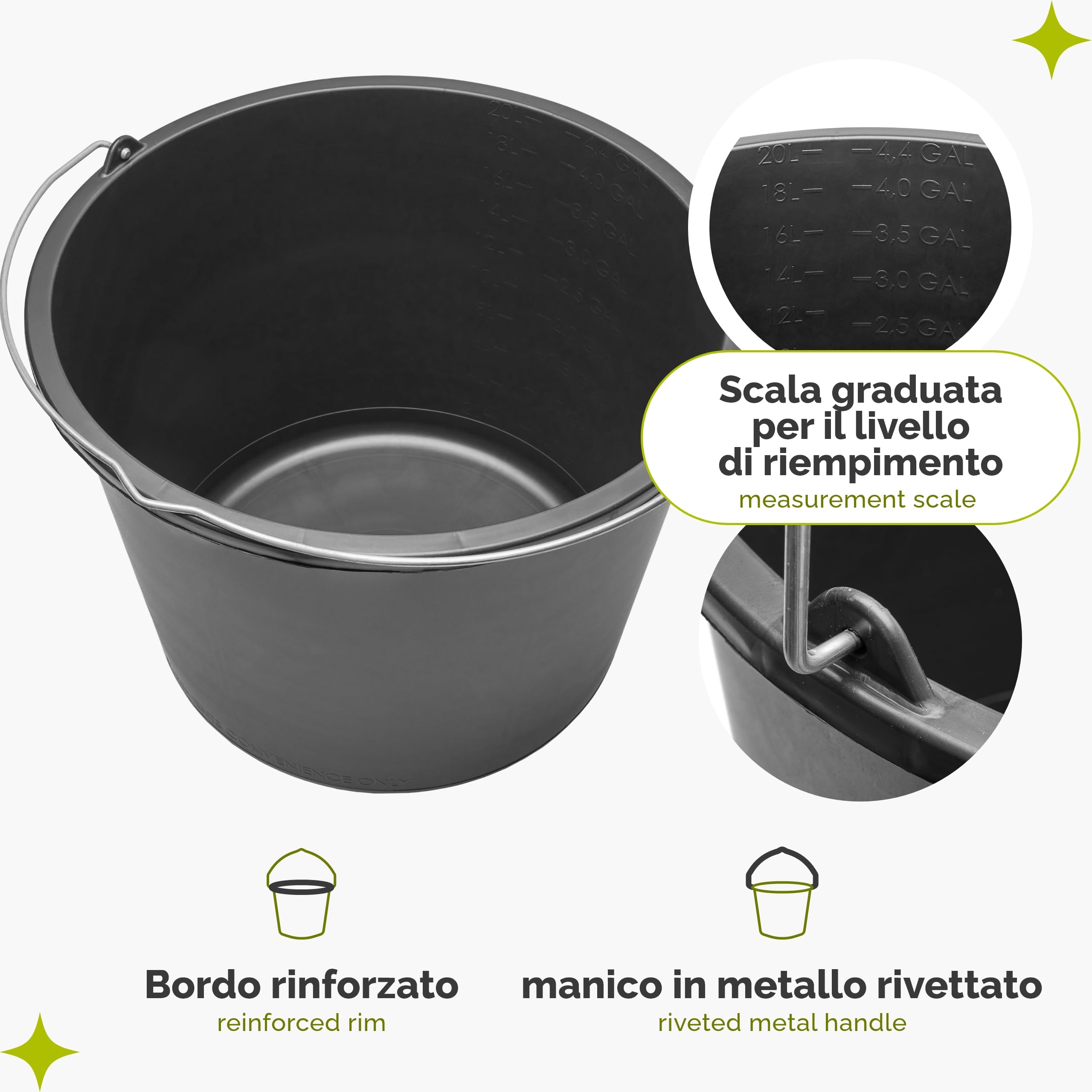 Garronda Secchio da Cantiere 10 Pezzi 20 L – robusto secchio plastica per malta in plastica riciclata con manico in metallo, mastello stabile da muratore per cantiere, giardino GD-0168
