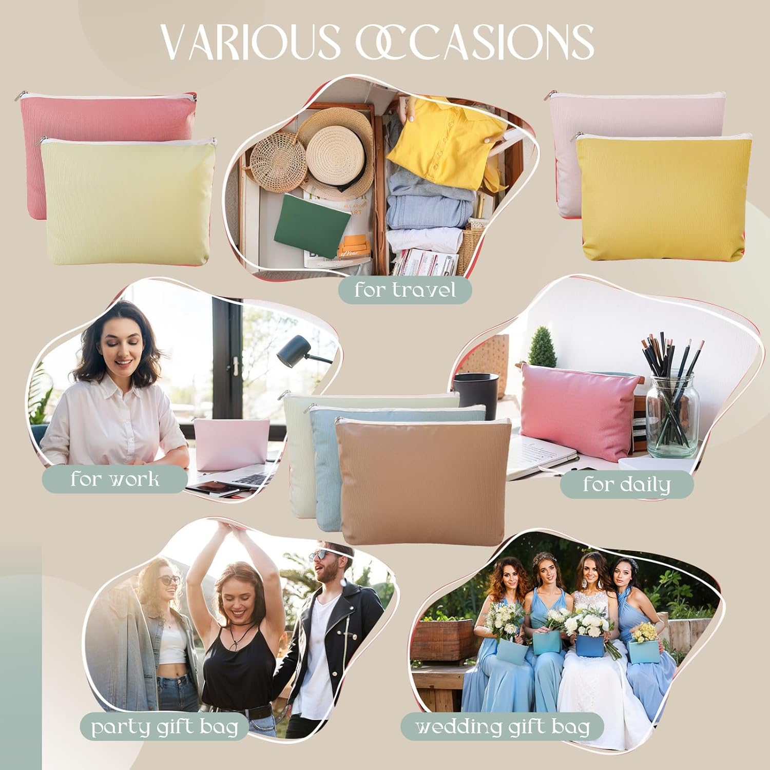 20 Pcs Morandi Makeup Bags Bulk for Women Blank DIY Cosmetic Bag Plain Pencil Pouch with Zipper for Travel Toiletry Wedding Teacher Women Business Beach - Image 7