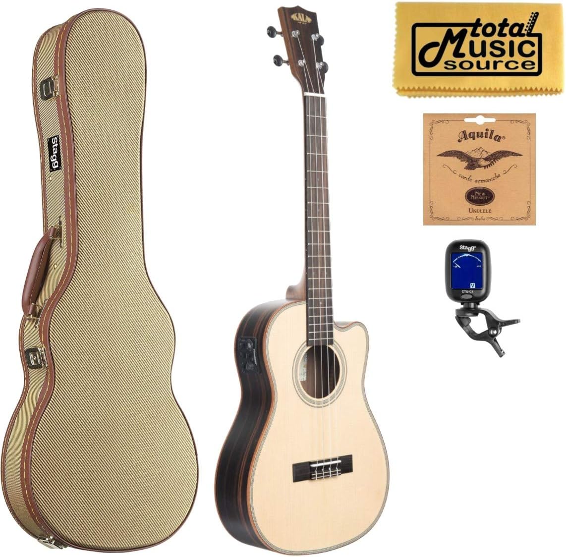 Kala KA-SSEBY-B-CE Spruce Top, Baritone A/E Ukulele, w/Tweed Case Bundle