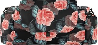 CUPADA Color Rose Floral Universal Stroller Organizer with Cup Holders, Large Capacity Retro Theme Baby Stroller Organizer Bag Adjustable Strap Fit Most All Strollers