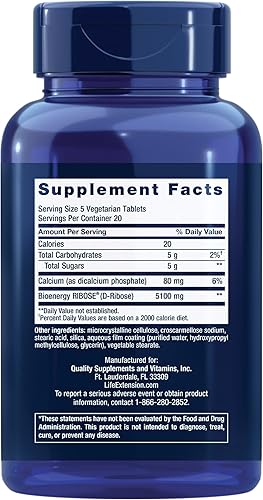 Miniatura 2 de Life Extension Tabletas de D-Ribosa – RIBOSE Suplemento para la salud del corazón, energía celular y apoyo para la recuperación del ejercicio – Sin