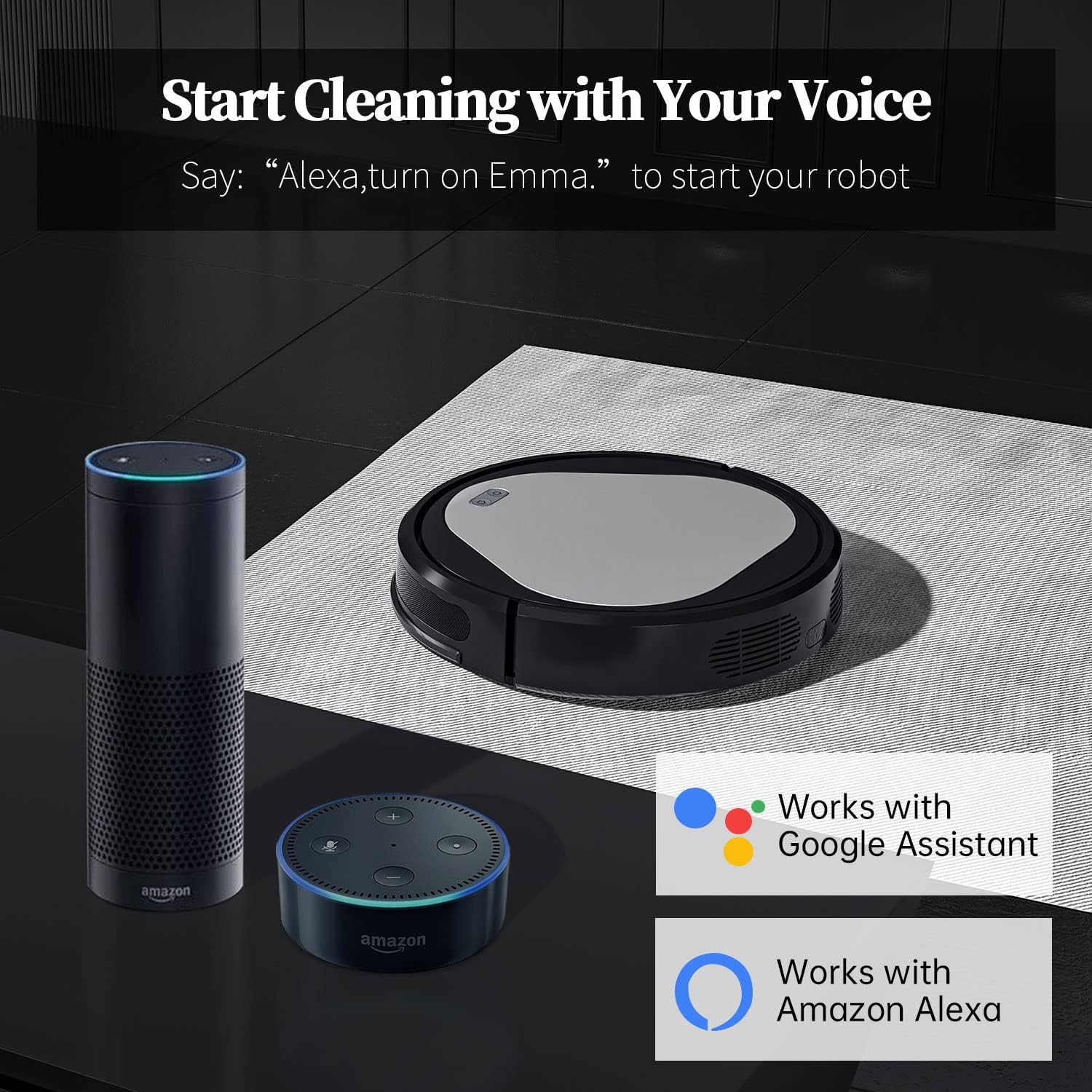 Emma Robot Vacuum Cleaner, Robot Vacuum 3000Pa, Robotic Vacuums 110Mins Runtime&Self Charging, Compatible with Alexa&Google Home&2.4G Wi-Fi, Ideal for Pet Hair, Hard Floor and Low-Pile Carpet (Emma) : Industrial & Scientific