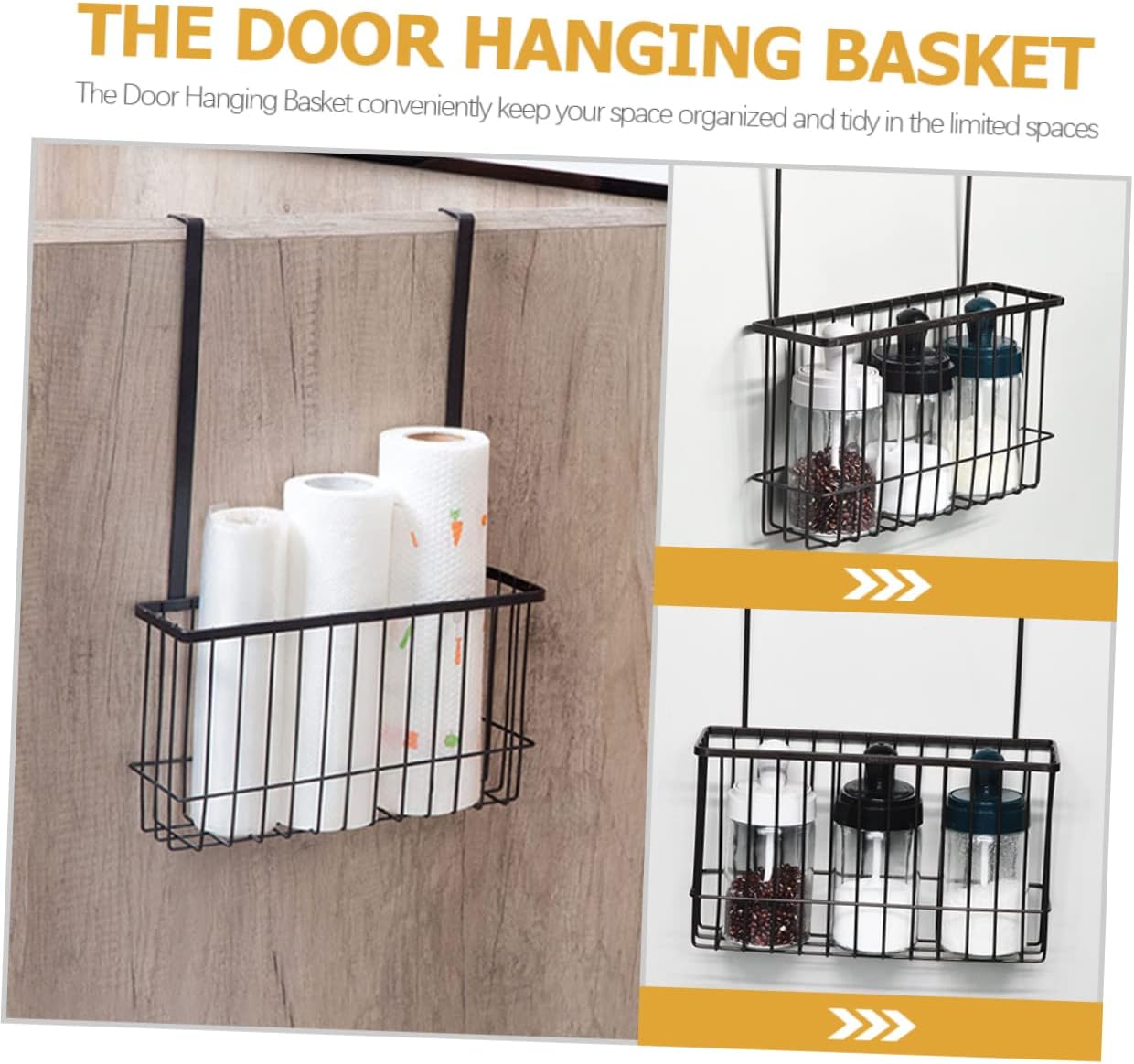 GLEAVI Kitchen Cabinet Door Hanging Basket Punch Iron Wire Storage Organizer for Bathroom and Kitchen Over Cabinet Basket for Toiletries Towels and More