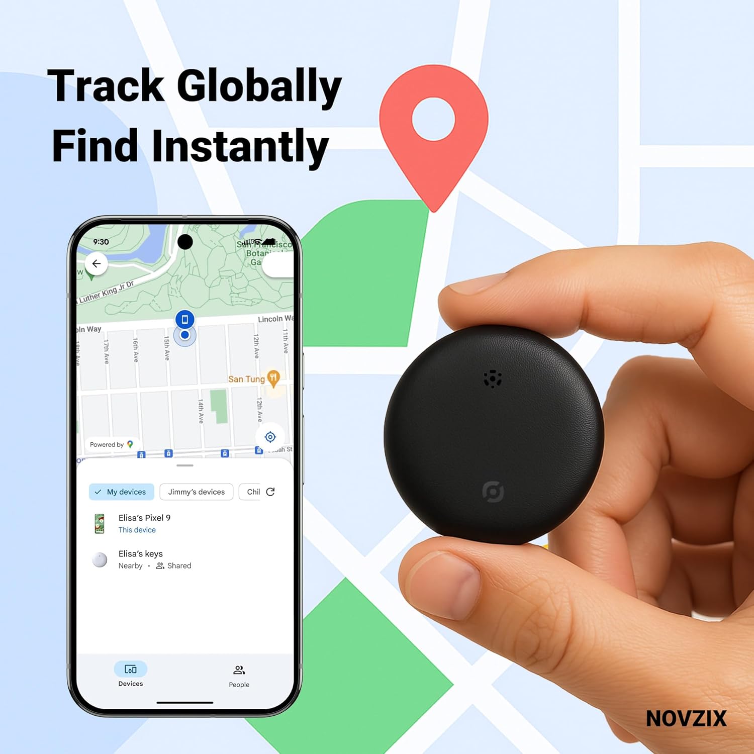 Novzix Tracker Tag tracking items globally