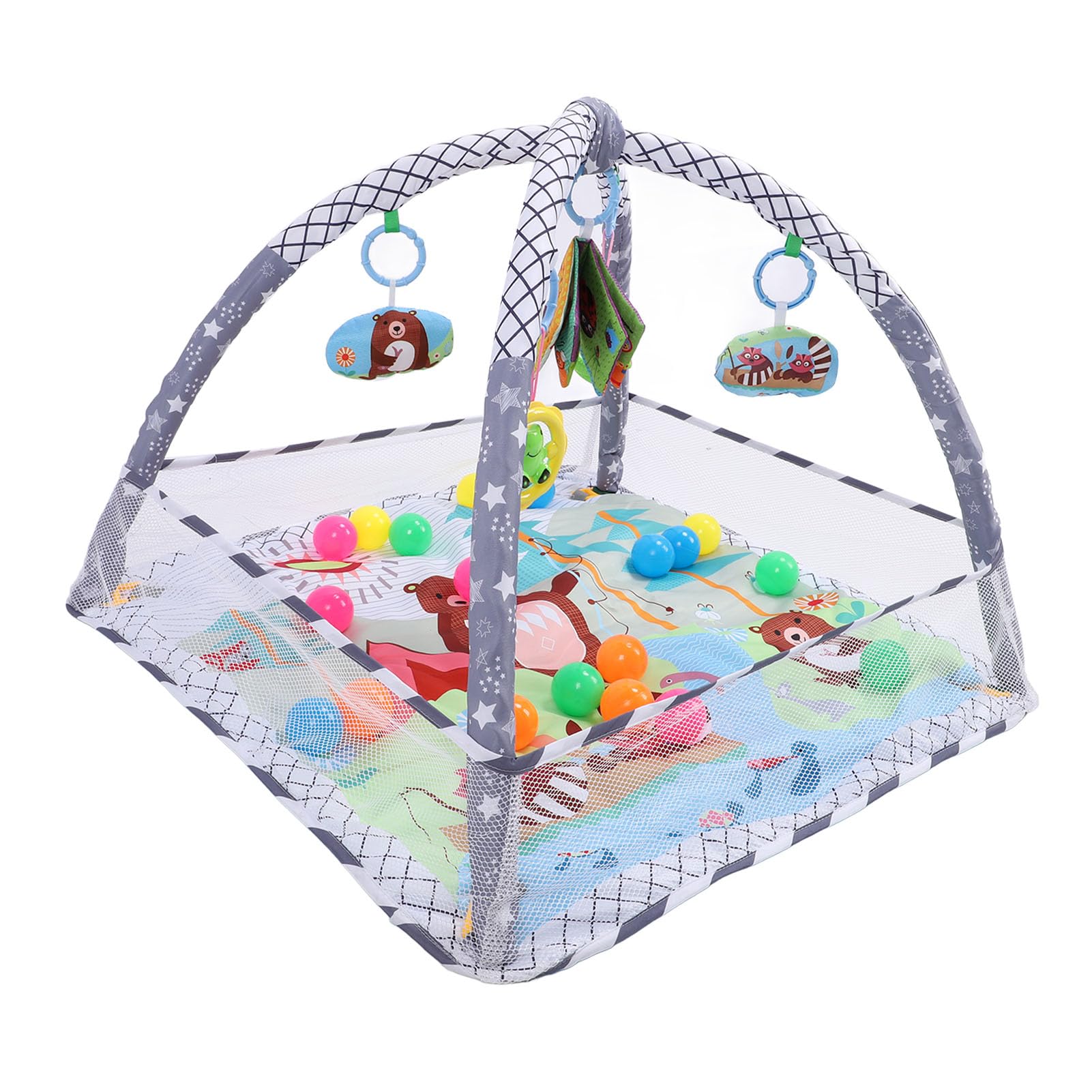 Generic Tappetino da Gioco per Bambini, Palestra per attività Sulla Pancia Ad Alto Contrasto, per Neonati da 0 a 18 Mesi, Morbido Tessuto di Cotone, 80 X 80 Cm con 20 Palline