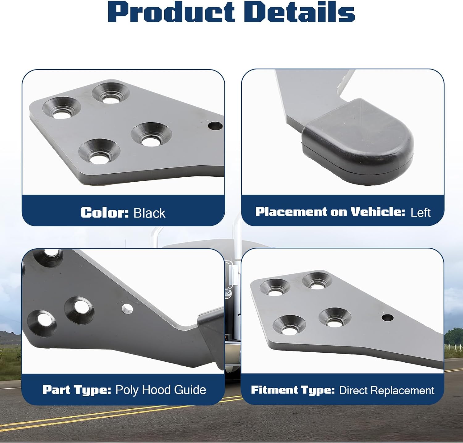 ASTROSYNC Hood Guide Poly LH Left Driver Side Fit For select International Trucks Replace HLK2733L 3810978C1 3810981C1 3810981C5