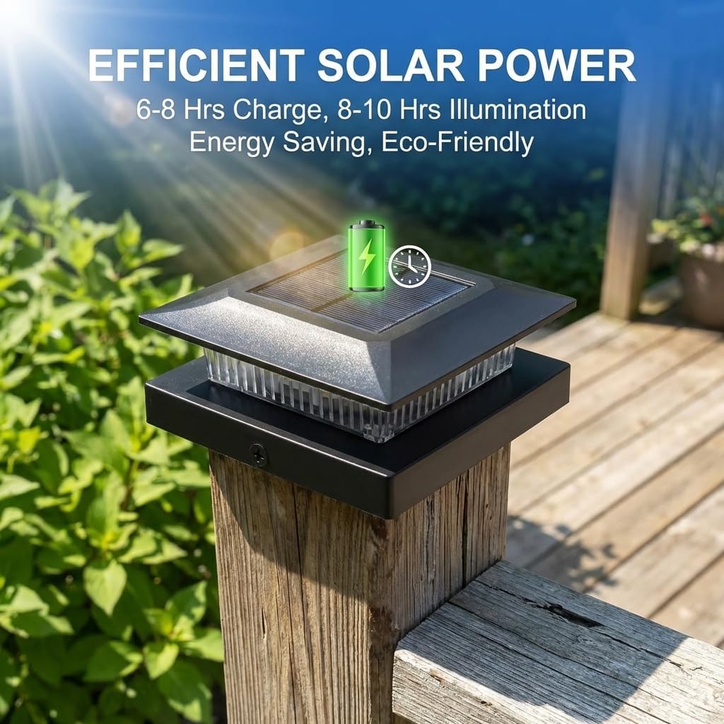 4x4 Solar Post Cap Lights 12 Pack, Fence Post Solar Lights with Warm White/Cool White, Only Fit 4x4 Wood/Vinyl Posts, Waterproof Outdoor Deck Post Light for Deck, Fence, Porch(Black)