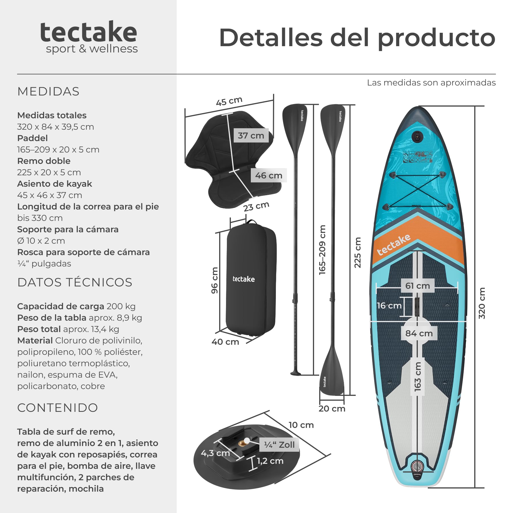 tectake® Tabla de Paddle Surf Hinchable