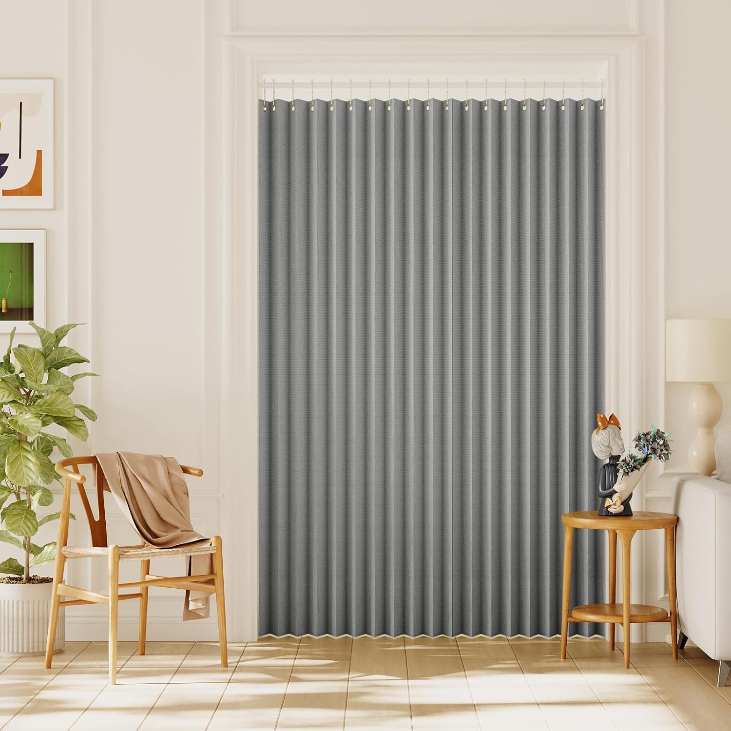 H.VERSAILTEX 100% Blackout Linen Curtains Accordion Door Curtain for Doorway Privacy Folding Closet Door Curtain Room Divider Sliding Door Shade with Hooks, 1 Panel, W100 x L78, Heather Gray