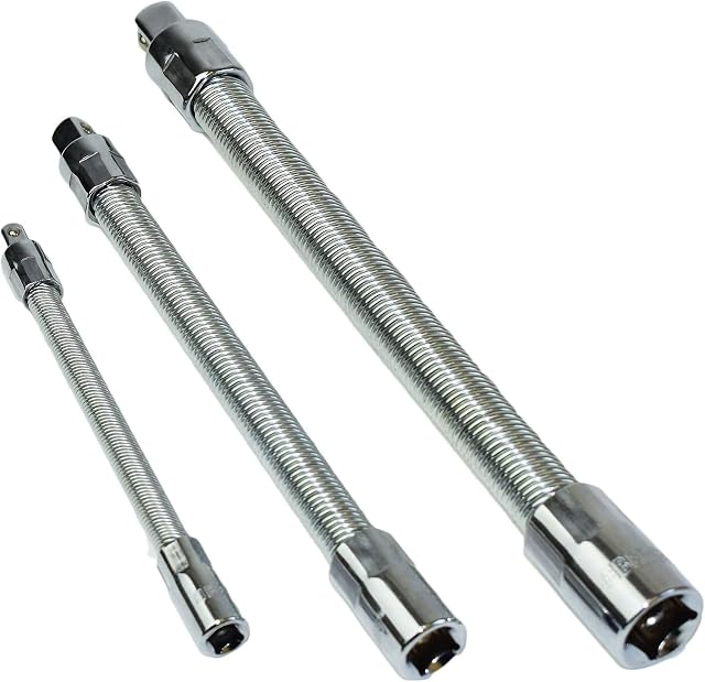 3pc Mixed Drive Flexible Flexi Socket Extesion Bar Adapter Set 1/4 3/8 + 1/2
