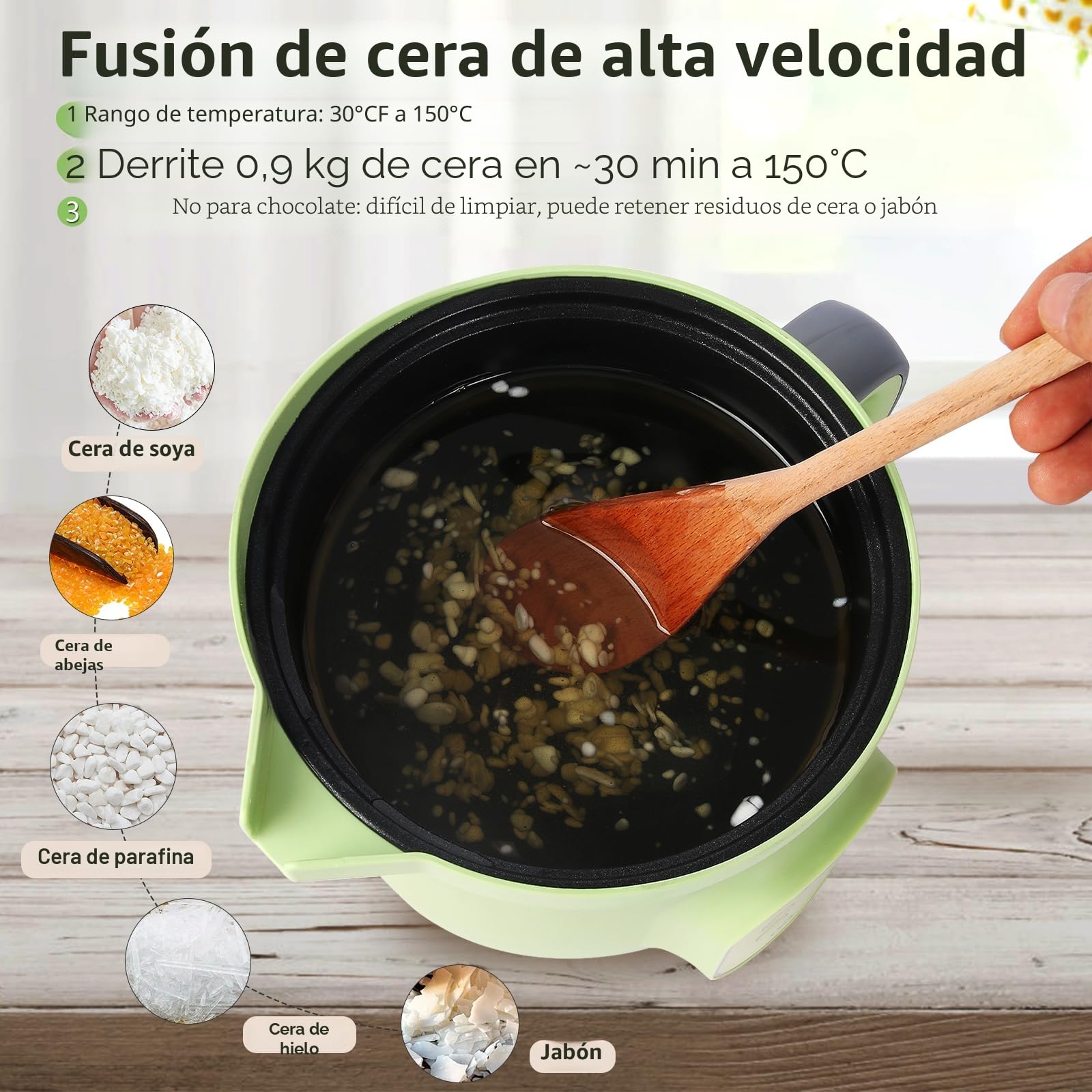 Derretidor de Cera Eléctrico para Fabricación de Velas, Olla de 1.5L con Control Preciso de Temperatura (30-150°C), Revestimiento Antiadherente y Pico Antigoteo para Cera de Soja, Jabón y Manualidades