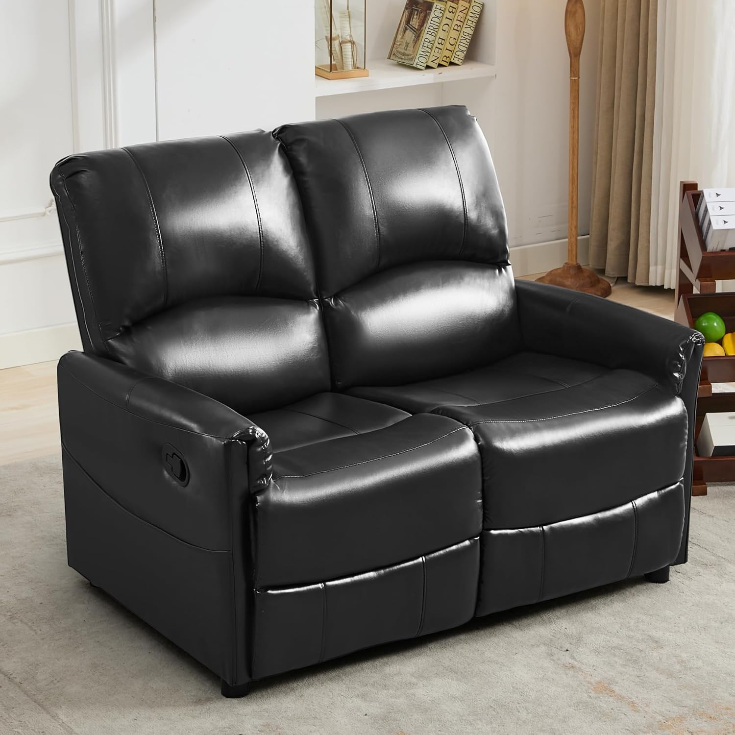TUNYI 49" Loveseat Recliner Sofa - Manual Reclining Loveseat Sofa Faux Leather Home Theater Seating with Side Pocket for Living Room, Apartment (Black, Loveseat)