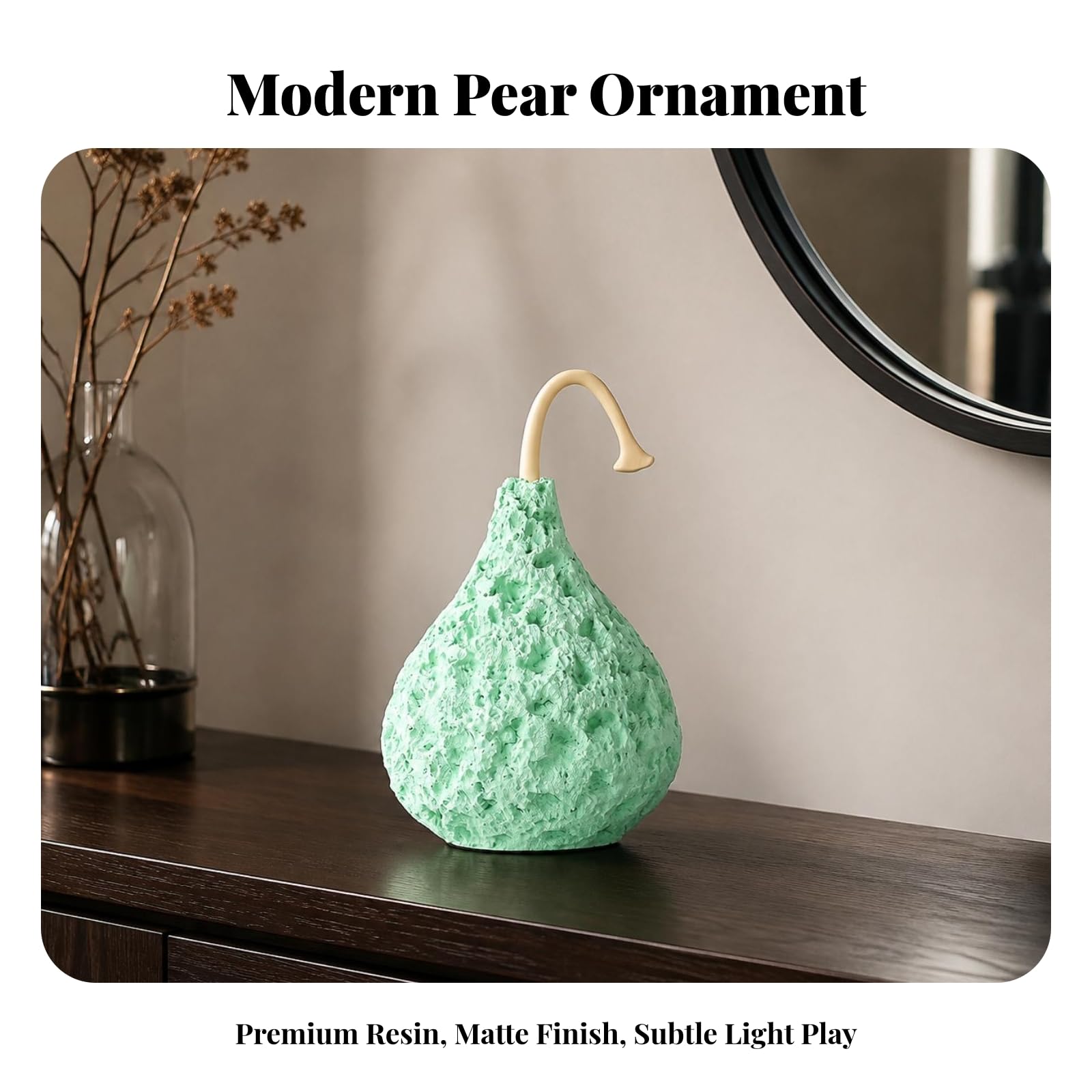 Poire en Résine Eff Pierre | Socle Plat Stable, Décoratif en Forme Poire, Style épuré Moderne, Décoration, pr lon, Bureau, Vert