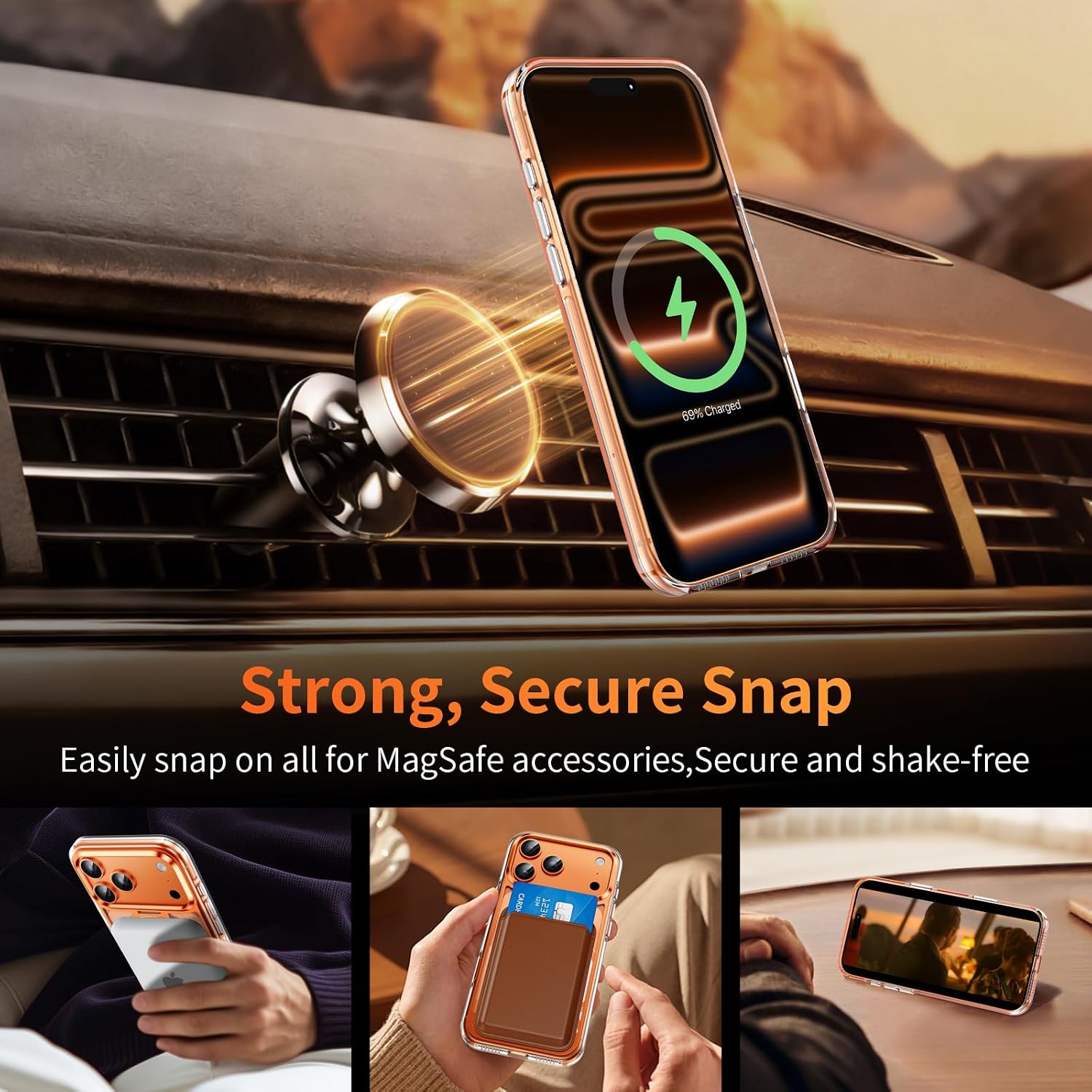 for iPhone 17 Pro Max Case with Stand, Magnetic iPhone 17Pro Max Case 360 Rotatable Ring Stand Compatible with MagSafe Mil-Grade Shockproof Aluminum Metal 17 Pro Max Case Translucent Slim Cover Orange