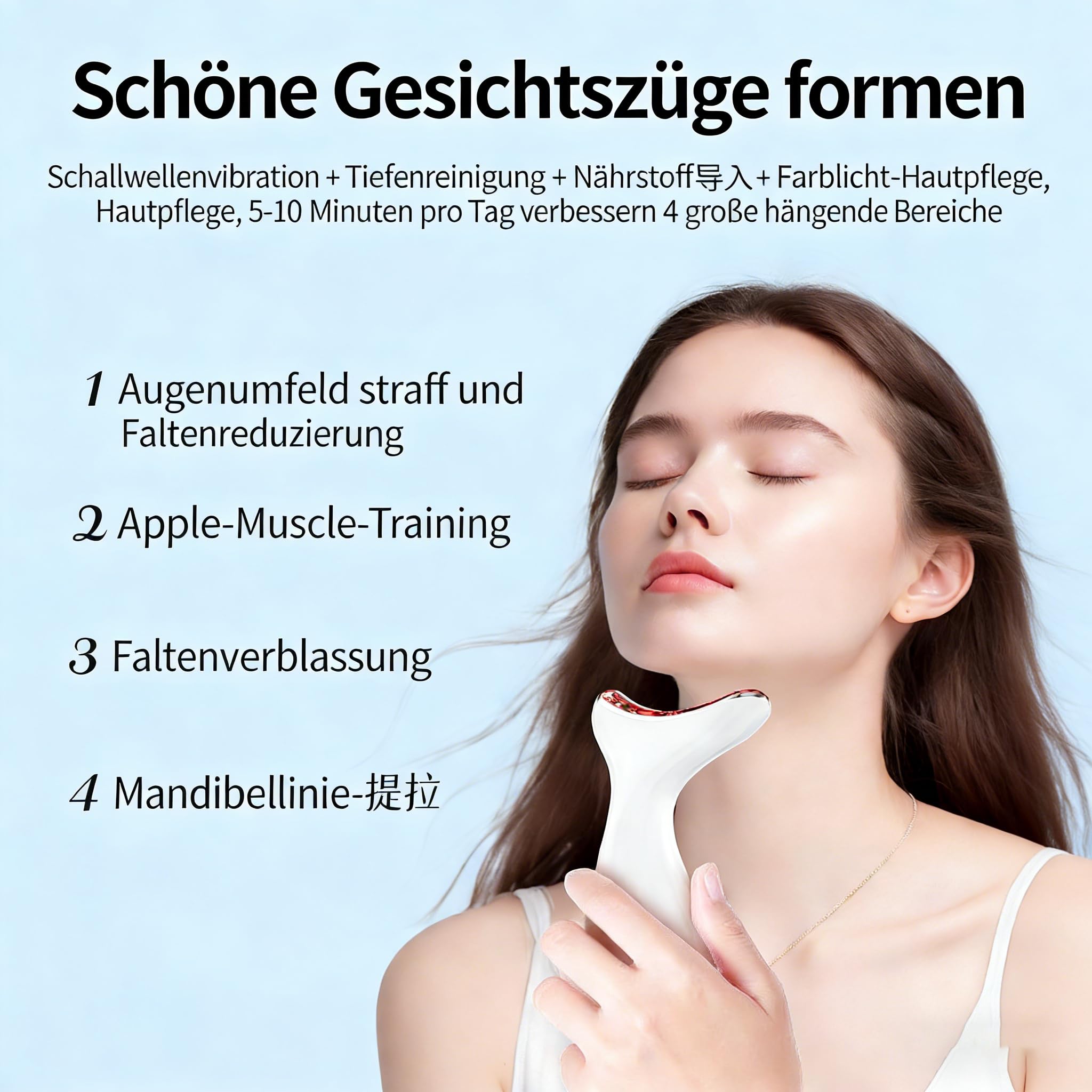 7 Farben LED Licht, EMS & Gua Sha Elektrisches Gesichtsmassagegerät mit 3 Modus, 45°C Konstante Erwärmung, V Shape Face Effekt - Face Massager
