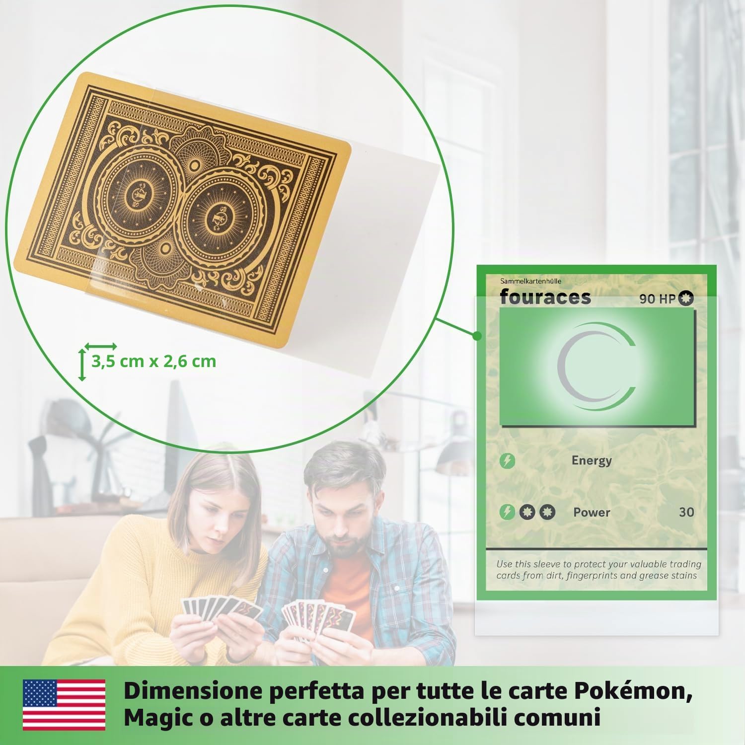 fouraces bustine protettive, 300 pezzi, 90 x 66 mm, per carte pokemon, magic the gathering, ultra slim, sleeves, per carte da gioco