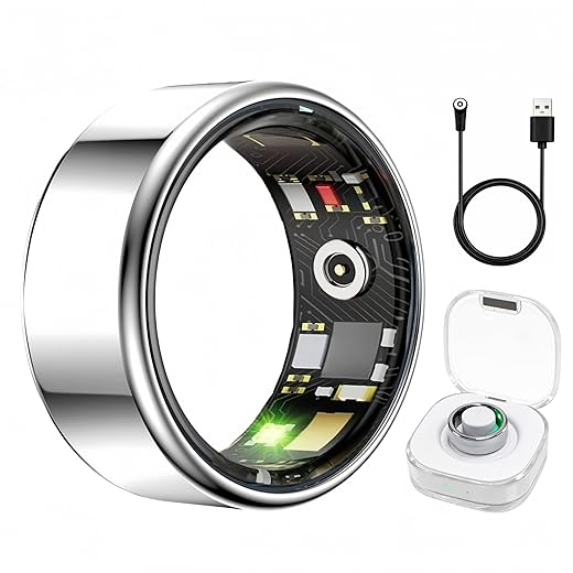 Smart Ring for Women Men,Sleep Tracking Wearable,Fitness Tracker Ring with Step/Heart Rate/Blood Oxygen/Distance/Calorie,Clock Vibration,No Subscription Fee,5ATM Water (Polished Silver, 8)
