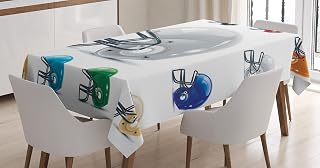 Ambesonne Sports Tablecloth, American Football Gridiron Colorful Protection Game Time Sports Equipment Print, Rectangular Table Cover for Dining Room Kitchen Decor, 60" X 90", Grey Blue