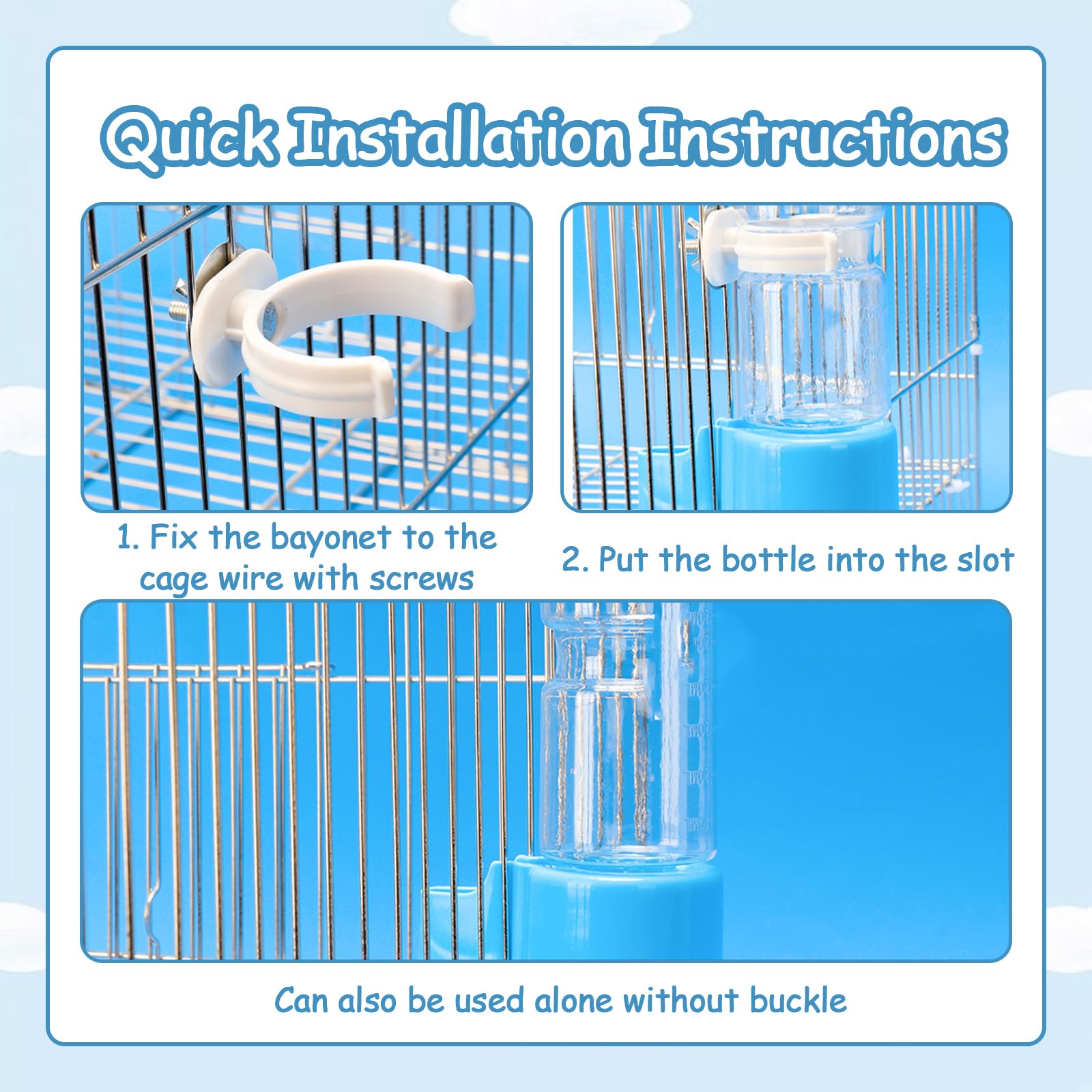 Lot de 3 abreuvoirs pour oiseaux - Distributeur d'eau automatique pour cage - Convient pour perruches, calopsittes inséparables (140 ml)