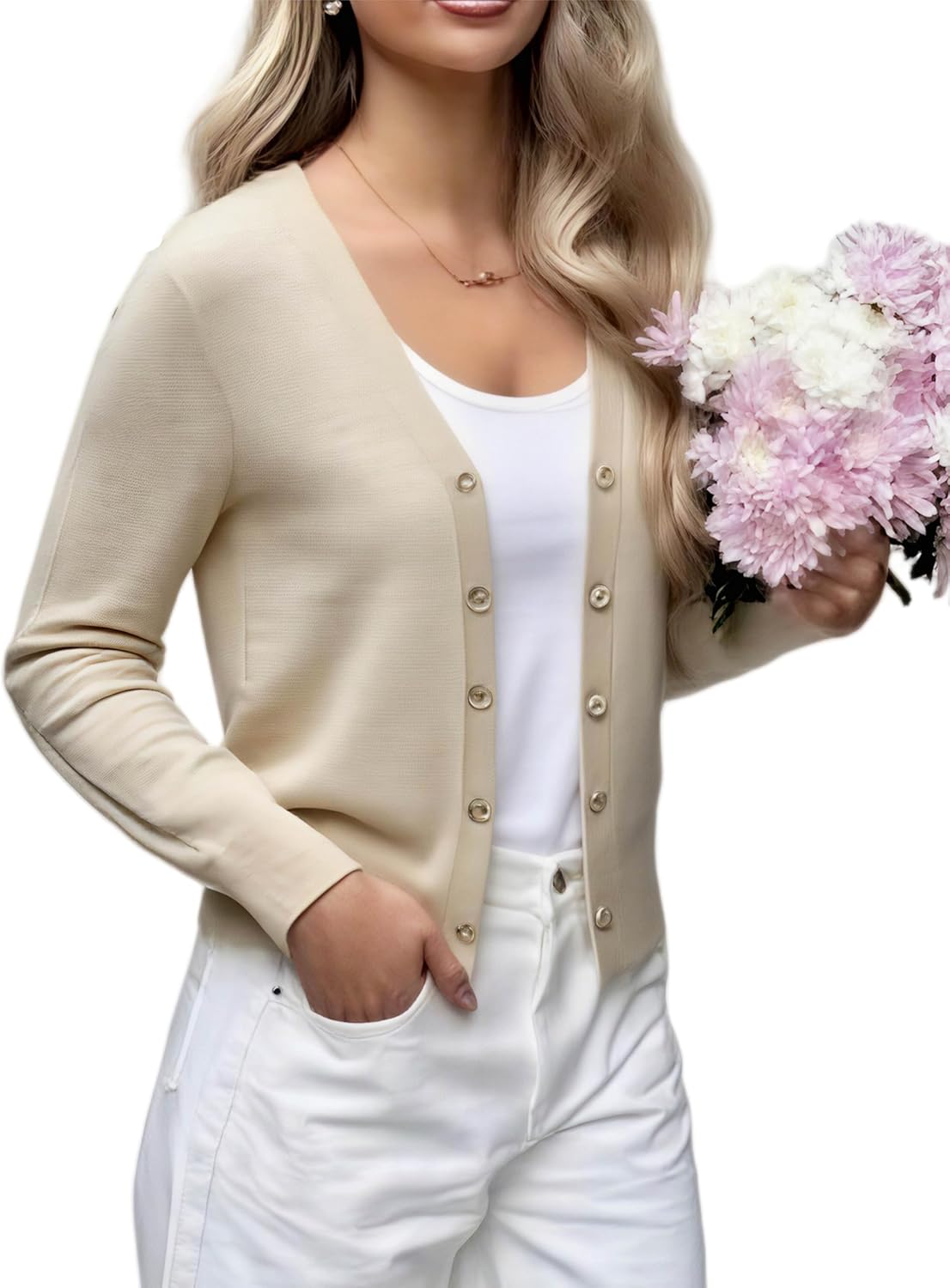 OYOANGLE Women's Button Down Knit Lightweight Cardigan Ladies Long Sleeves Cardigan Sweater