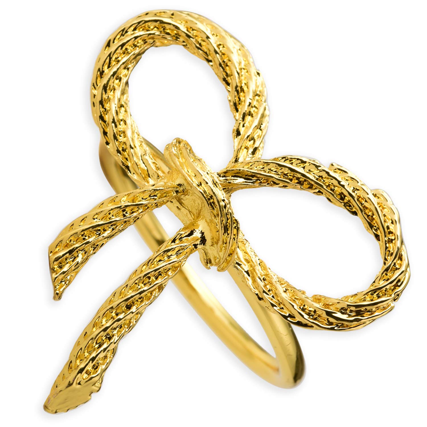 Gold Bow Napkin Rings Set of 4, Elegant Metal Napkin Holders with Sparkling Bow Design, Shiny Gold for Wedding, Dinner Party, Holiday & Home Kitchen Table Decor, Reusable Durable